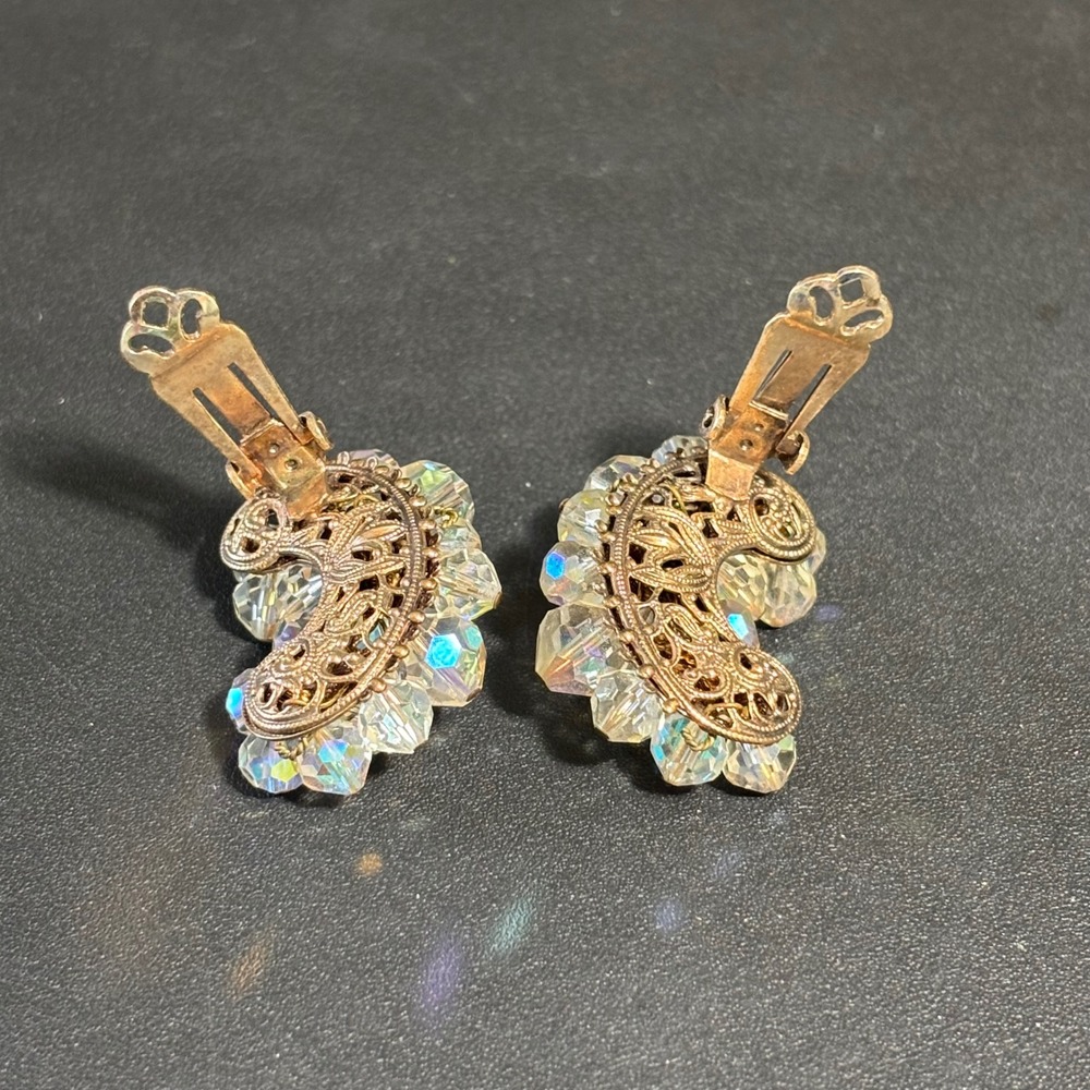 ALICE CAVINESS Clear AB Crystal Climber Gold-Tone Vintage Clip Earrings ER1 - Picture 6 of 10